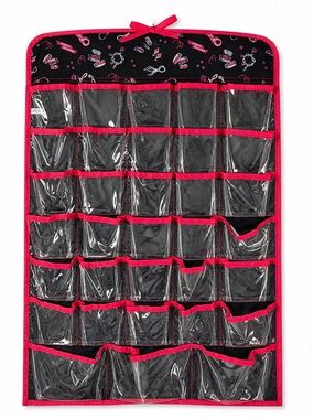 Charming Charlie Black and Red Clear Pocket Hanging Jewelry Organizer